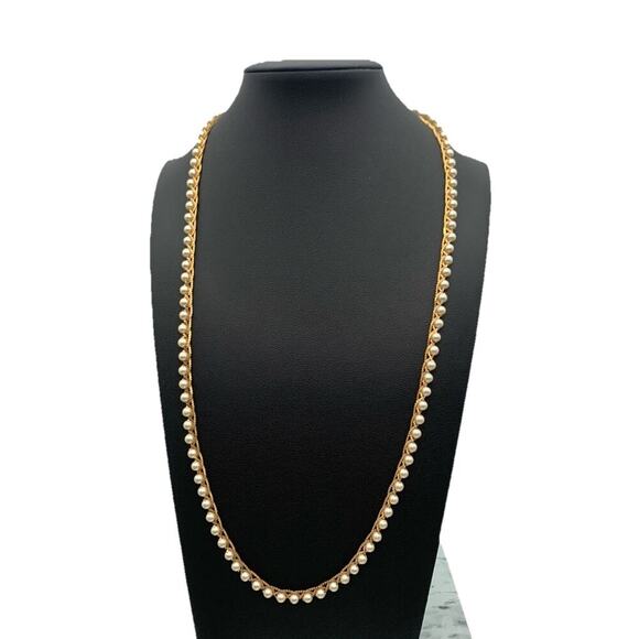 Vintage Napier Faux Pearl & Gold-Tone Chain Necklace Signed Dainty Feminine - Picture 1 of 4